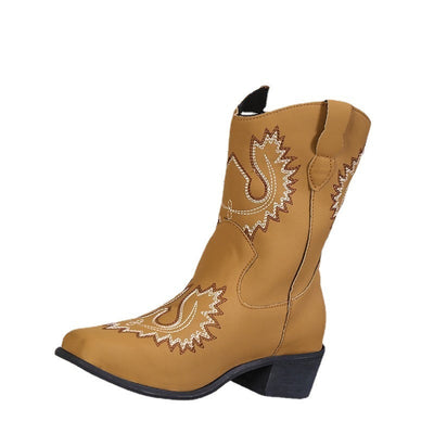 Lydia – Bestickte Westernstiefel mit klobigem Absatz