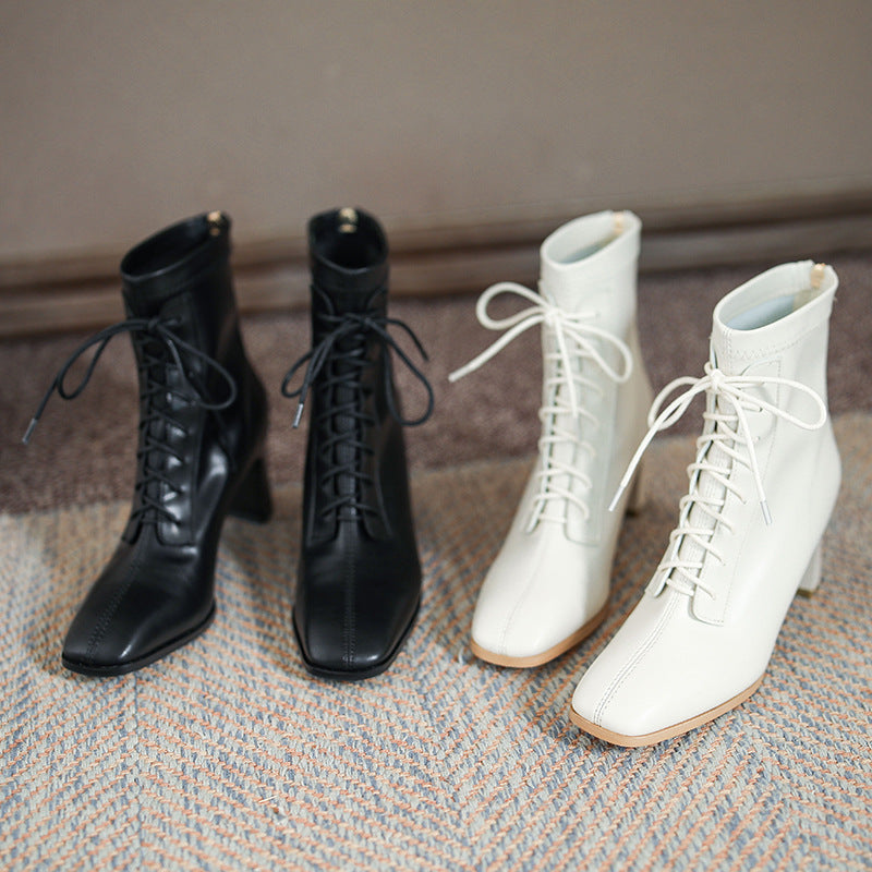 Jessie – Damen Stiefeletten mit eckiger Spitze und hohem Absatz aus veganem Leder
