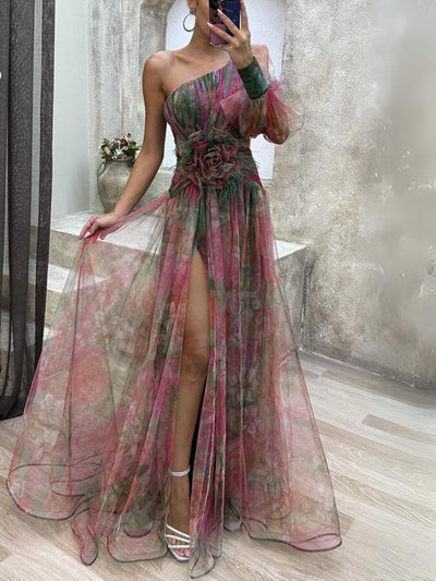 Kayla - Asymmetrical Floral Long Dress