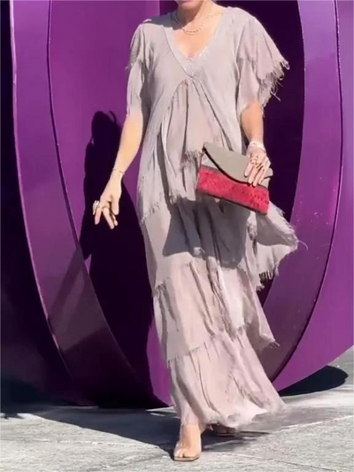 SAVANE | Elegantes Fließendes Langkleid mit V-Ausschnitt