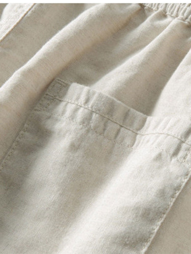 Gestreiftes Hemd mit Knopfleiste aus Baumwollmischung und Leinenhose mit geradem Bein