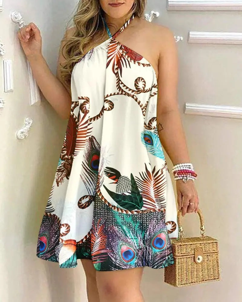 Wendy – Bedrucktes Sommerkleid mit schulterfreiem Design und Hängenaht