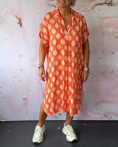 Liora | Weites Sommerkleid mit Reverskragen und kurzen Ärmeln