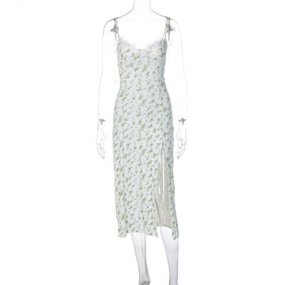 Jessie – Langes Kleid mit Spitzenblumenmuster und sexy Schlitz