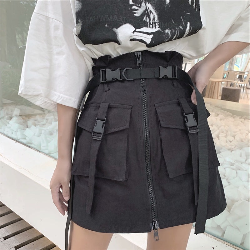 Claire – Harajuku-Stil Tasche Reißverschluss Hochbundrock
