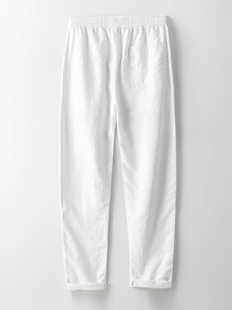 Gestreiftes Hemd mit Stehkragen aus Baumwollmischung und Leinenhose mit geradem Bein