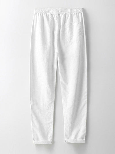 Gestreiftes Hemd mit Stehkragen aus Baumwollmischung und Leinenhose mit geradem Bein
