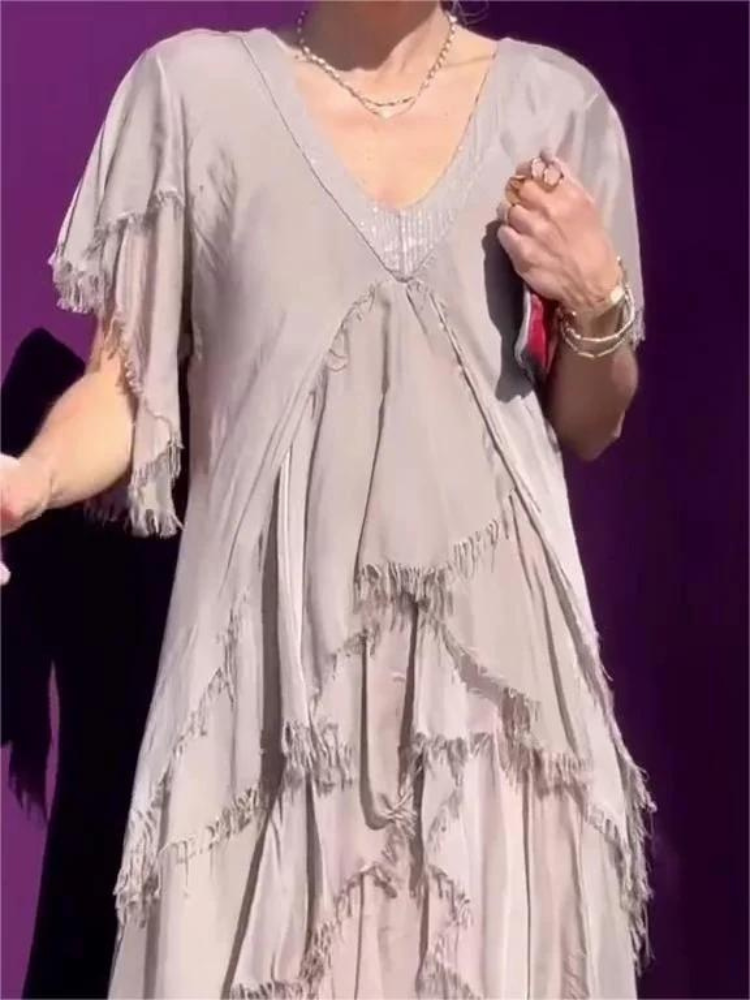 SAVANE | Elegantes Fließendes Langkleid mit V-Ausschnitt