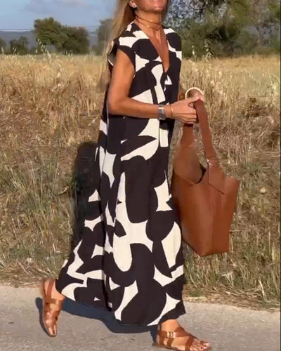 Stéphanie - Printed dress with V-neck
