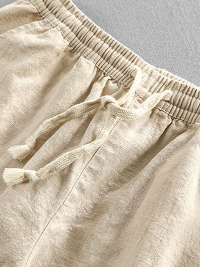 Langärmeliges Hemd mit Knopfleiste aus Leinen-Baumwoll-Mischung und Hose aus Leinen-Baumwoll-Mischung