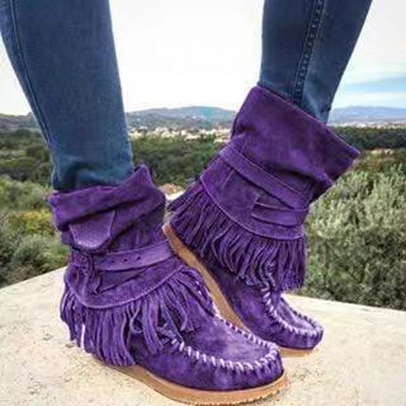 Jessica – Modische Damenstiefel mit Fransen und Schnalle