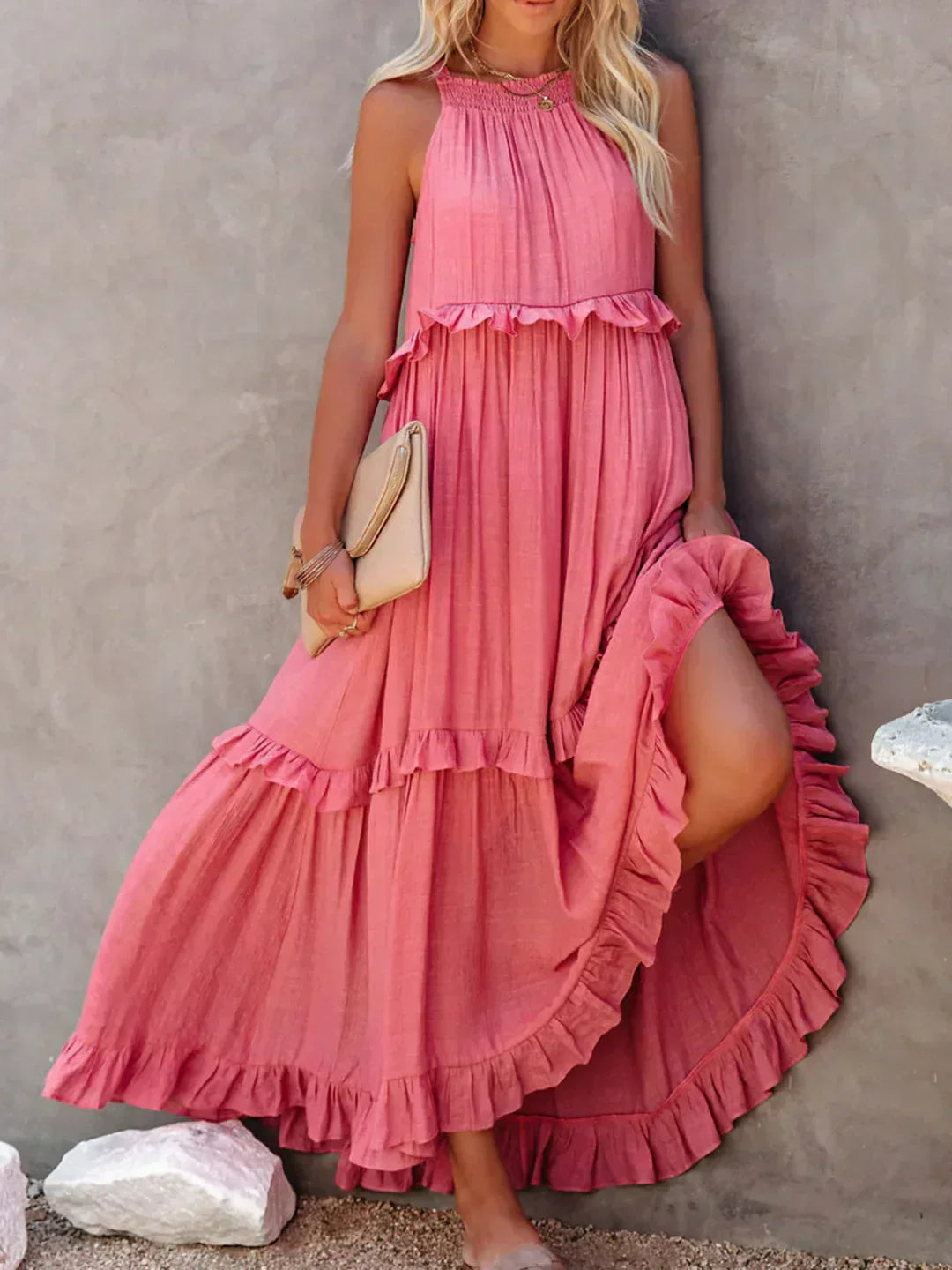 Sarah | Maxikleid mit Volants und Halter (Fast ausverkauft)
