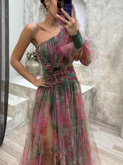 Kayla - Asymmetrical Floral Long Dress