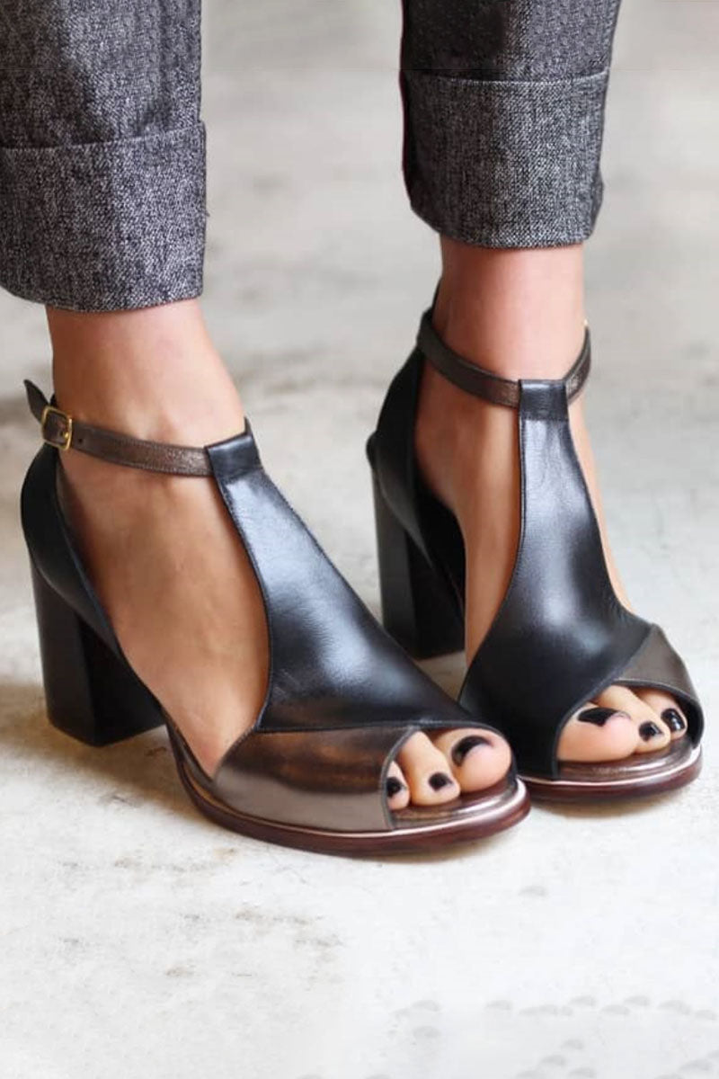 Nadaria | Schwarze Peep-Toe-Sandalen mit Absatz im Patchwork-Design
