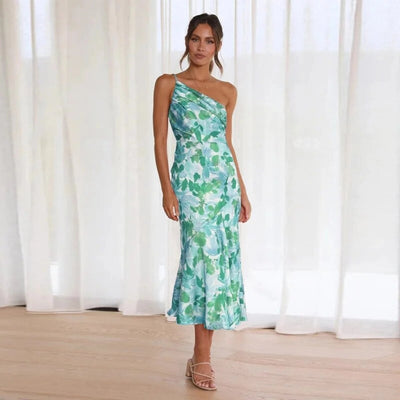 Carina - Asymmetrisches Maxikleid mit floralen Muster