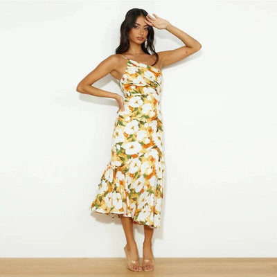 Carina - Asymmetrisches Maxikleid mit floralen Muster