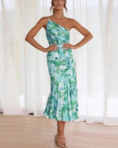 Carina - Asymmetrisches Maxikleid mit floralen Muster