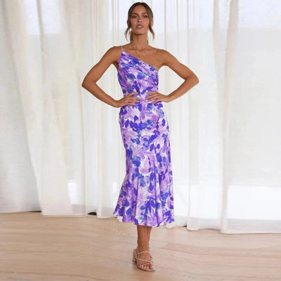 Carina - Asymmetrisches Maxikleid mit floralen Muster