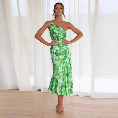 Carina - Asymmetrisches Maxikleid mit floralen Muster