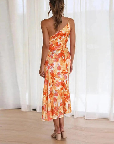 Carina - Asymmetrisches Maxikleid mit floralen Muster