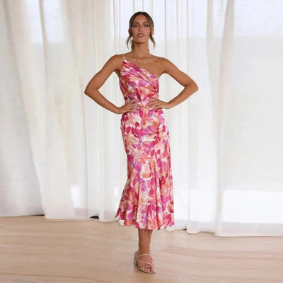 Carina - Asymmetrisches Maxikleid mit floralen Muster