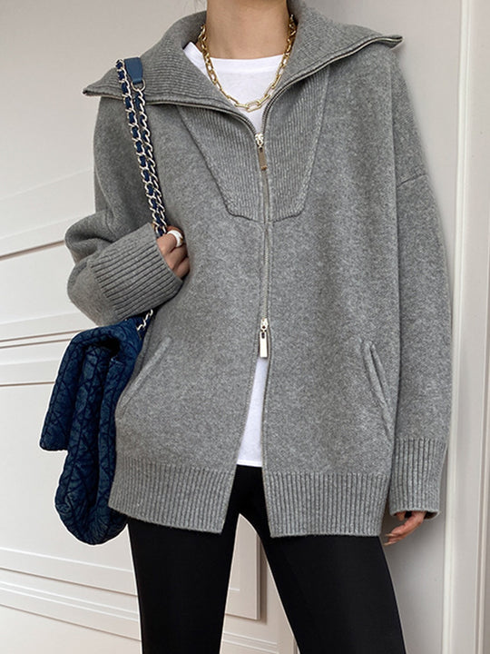 Übergroße Strickjacke mit offenem Kragen