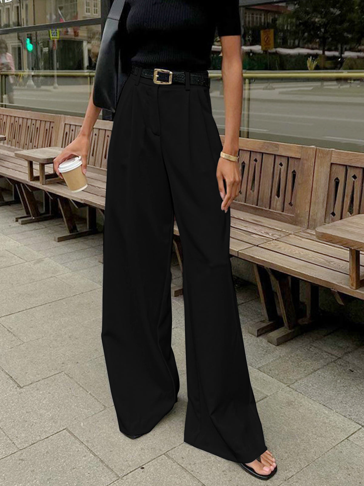 Damen High-Waist Weite Hosen – Elegant & Bequem, Ohne Gürtel