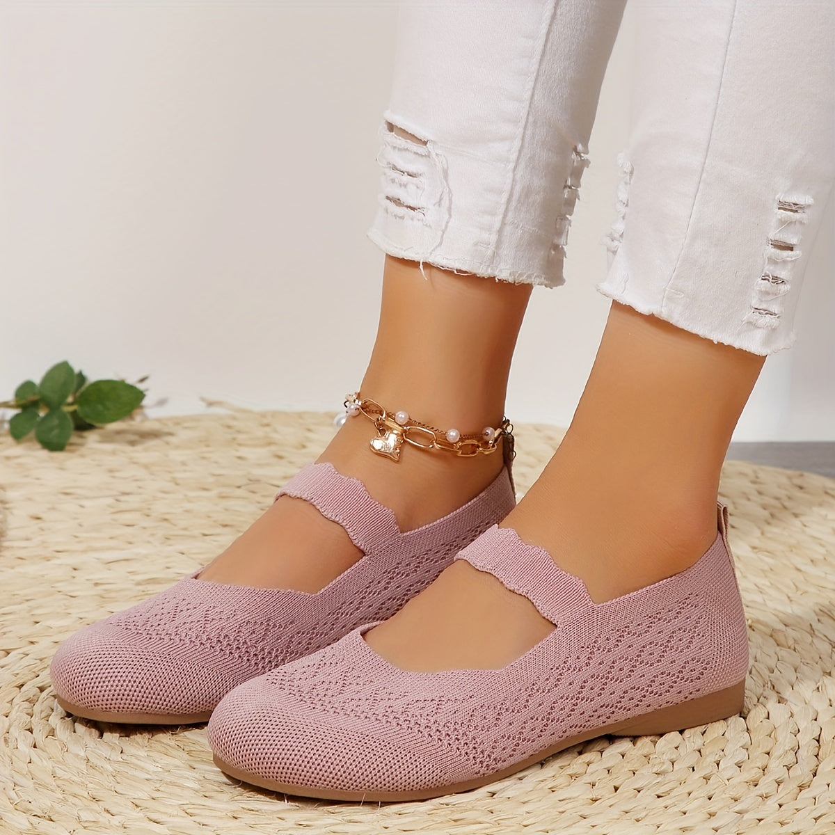 Damen Ballerinas | Mary Jane Design | Ultraweicher Stoff | Rutschfeste Sohle
