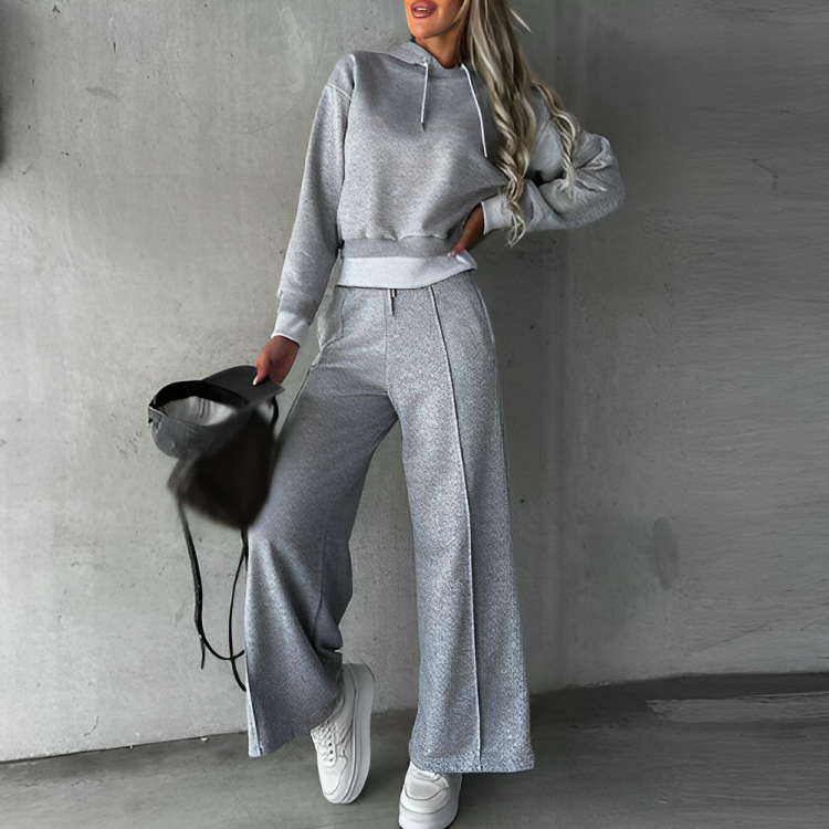 Kapuzenpulli mit weitem Bein Damenhosenset