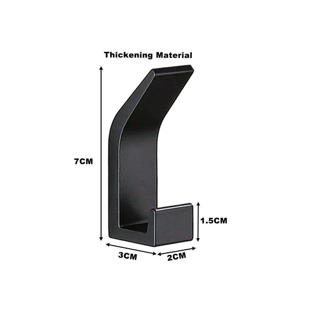 Wandhaken - Aus solidem Aluminium - Schwarz - Mit Badezimmerkleber - Für Badezimmer und Wohnzimmer - 7x3cm