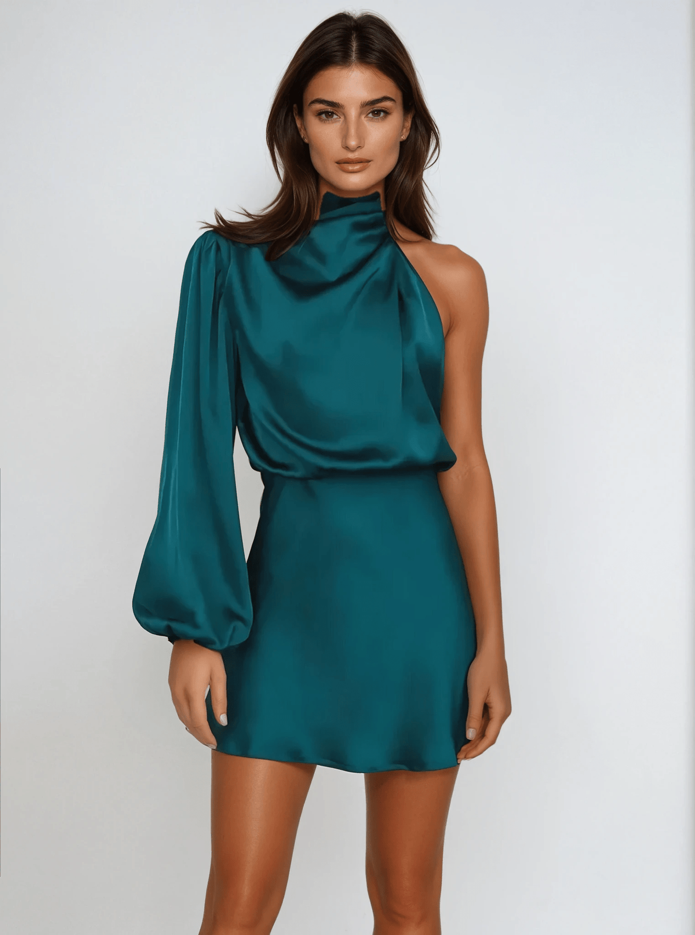 Elegantes One-Shoulder Satinkleid Damen - Abendkleid & Cocktailkleid