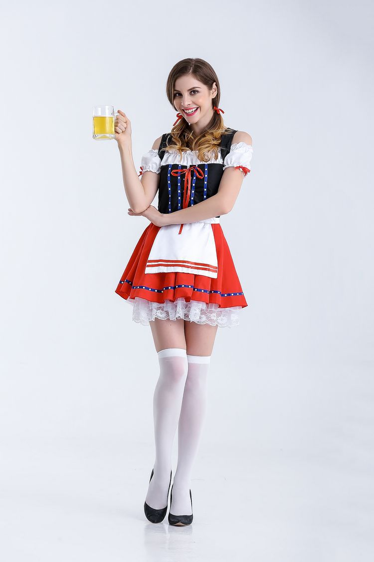 Damen Dirndl Kleid Baumwolle Festlich Verspielt