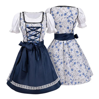 Damen Dirndl Kleid Baumwolle Traditionell Trachtenkleid Elegant
