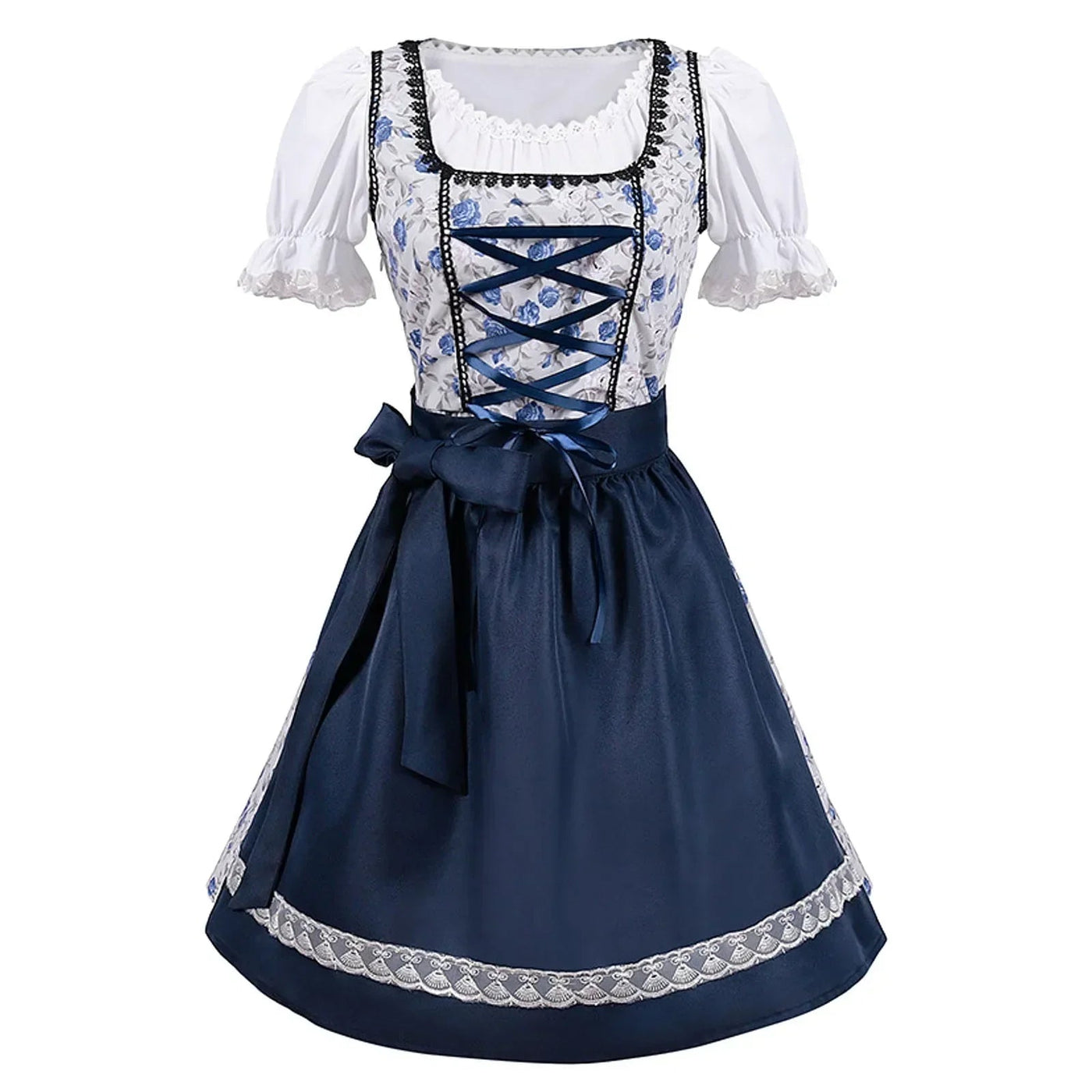 Damen Dirndl Kleid Baumwolle Traditionell Trachtenkleid Elegant