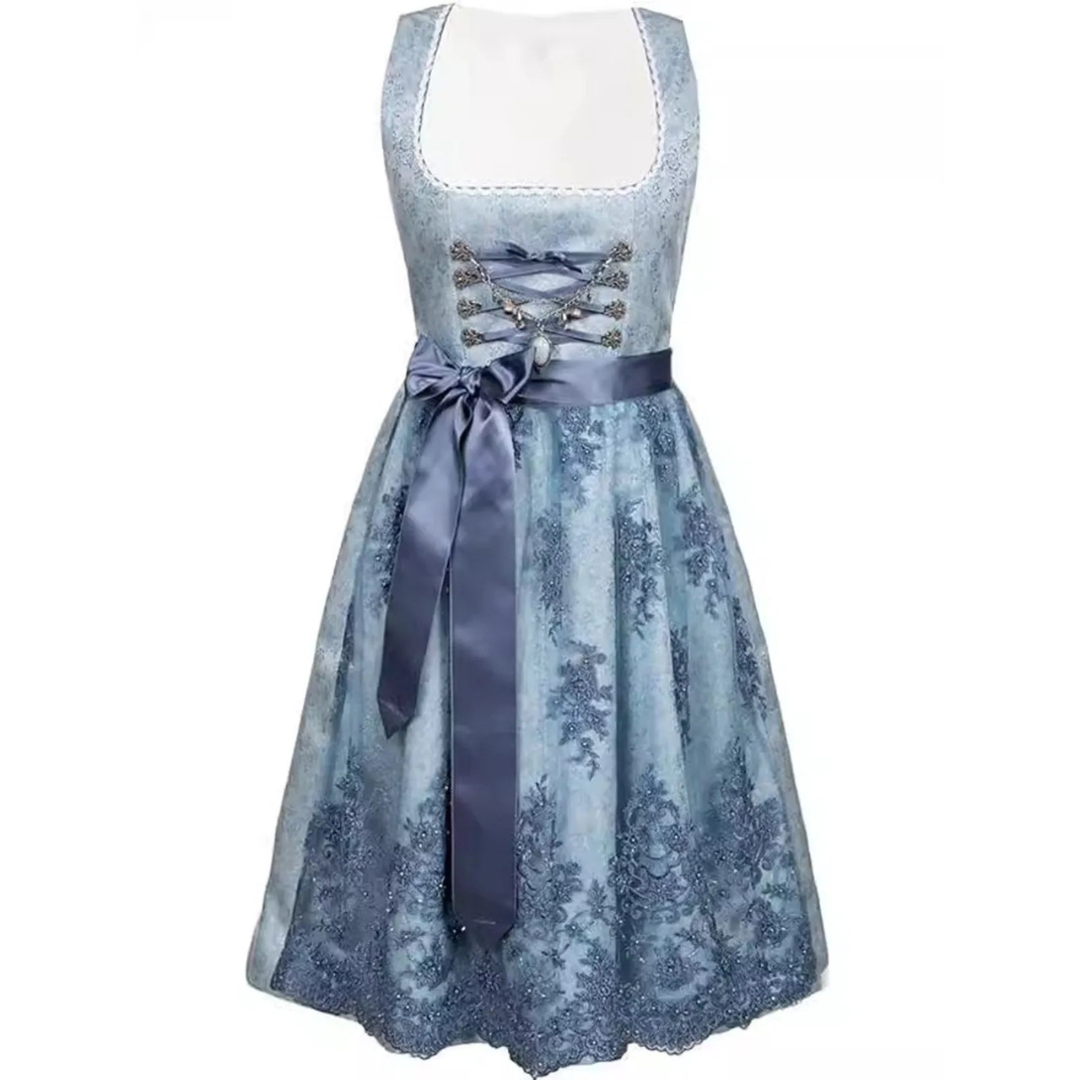 Damen Dirndl Kleid Baumwolle Traditionell für Oktoberfest und Festlichkeiten
