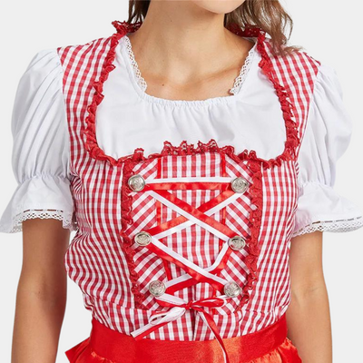 Damen Dirndlkleid Baumwolle Traditionell Trachtenkleid für Oktoberfest und Feste