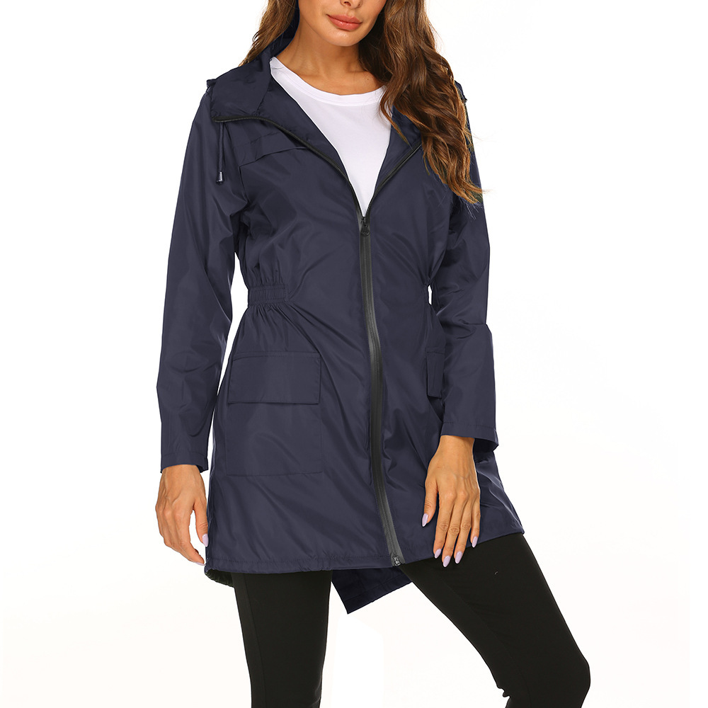 Damen Regenjacke Lang Wasserdicht mit Kapuze für Wetterfesten Stil