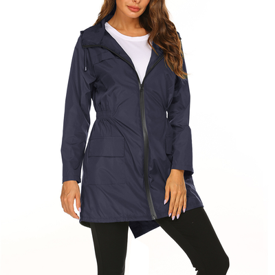 Damen Regenjacke Lang Wasserdicht mit Kapuze für Wetterfesten Stil