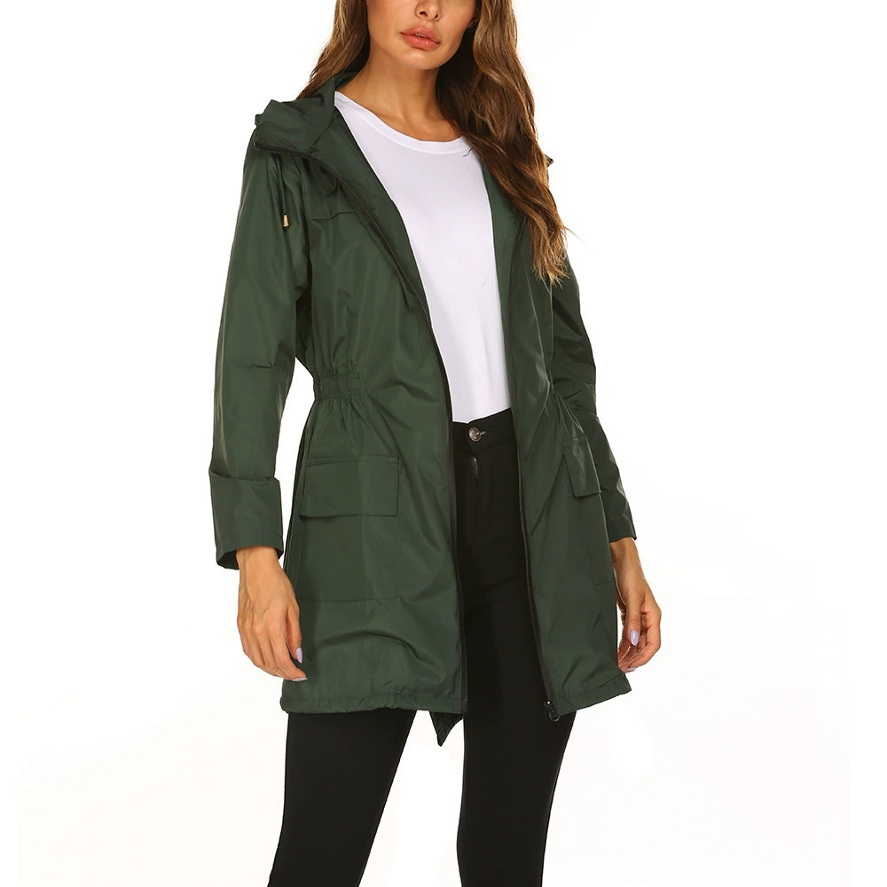Damen Regenjacke Lang Wasserdicht mit Kapuze für Wetterfesten Stil