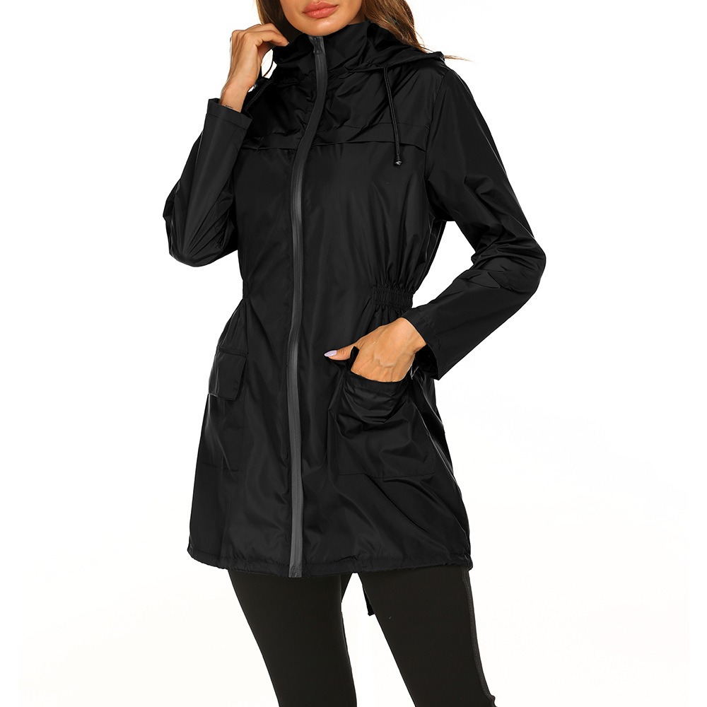 Damen Regenjacke Lang Wasserdicht mit Kapuze für Wetterfesten Stil