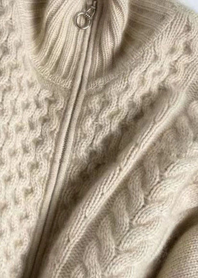 Damen Strickjacke Hochwertige Strickware Mit Stehkragen und Reißverschluss