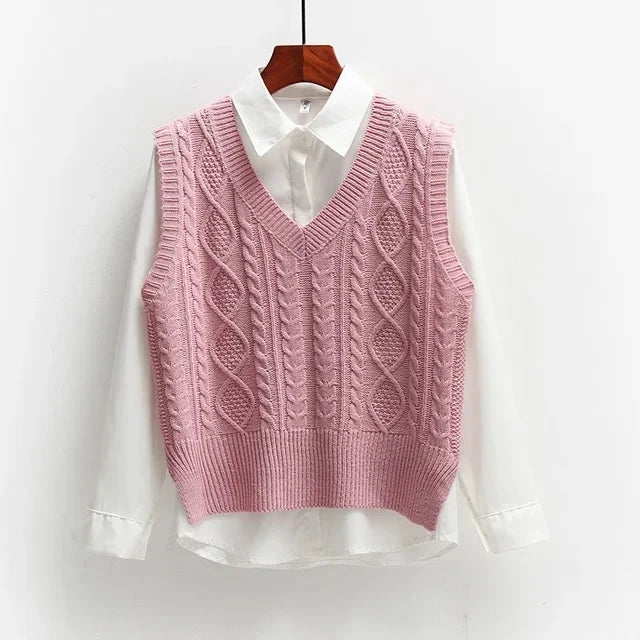 Damen Strickweste Baumwolle Ärmellose Lange Strickwesten