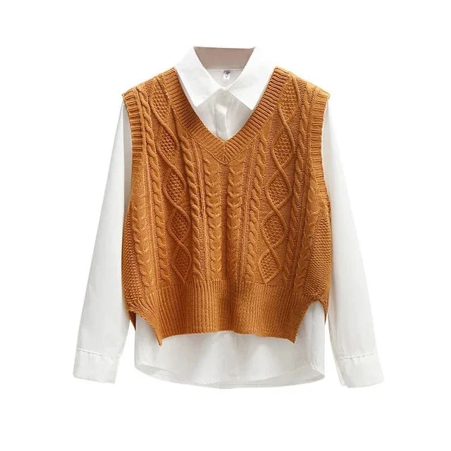 Damen Strickweste Baumwolle Ärmellose Lange Strickwesten
