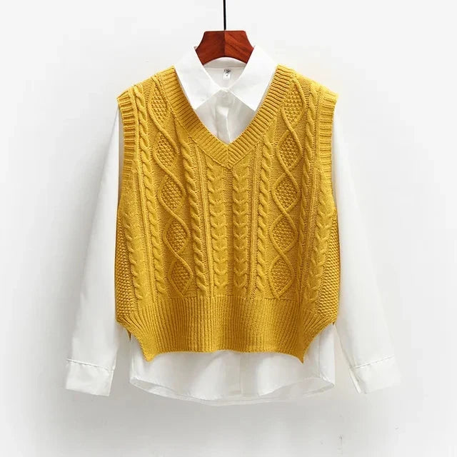 Damen Strickweste Baumwolle Ärmellose Lange Strickwesten