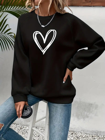 Damen Sweatshirt Baumwolle Herzmotiv