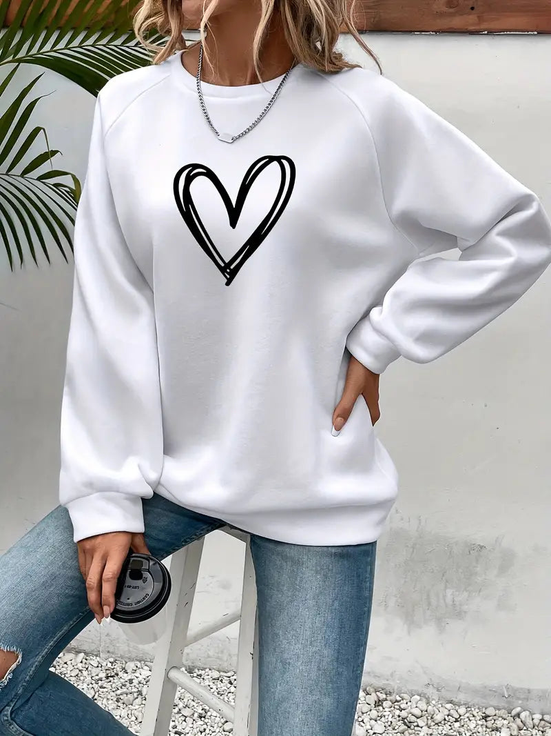 Damen Sweatshirt Baumwolle Herzmotiv