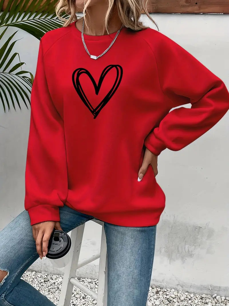 Damen Sweatshirt Baumwolle Herzmotiv