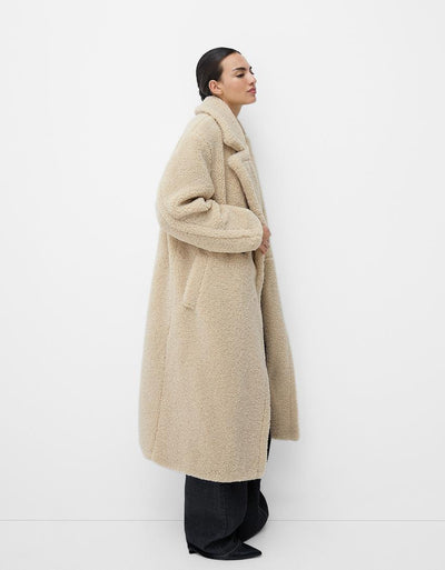Damen Teddy-Mantel Lang Warm Weich Klassischer Stil