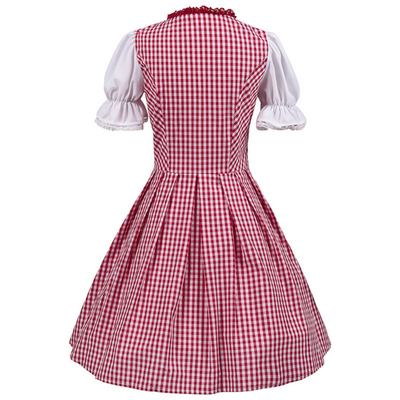Damen Trachtenkleid Baumwolle Traditionell Karomuster mit Rüschen