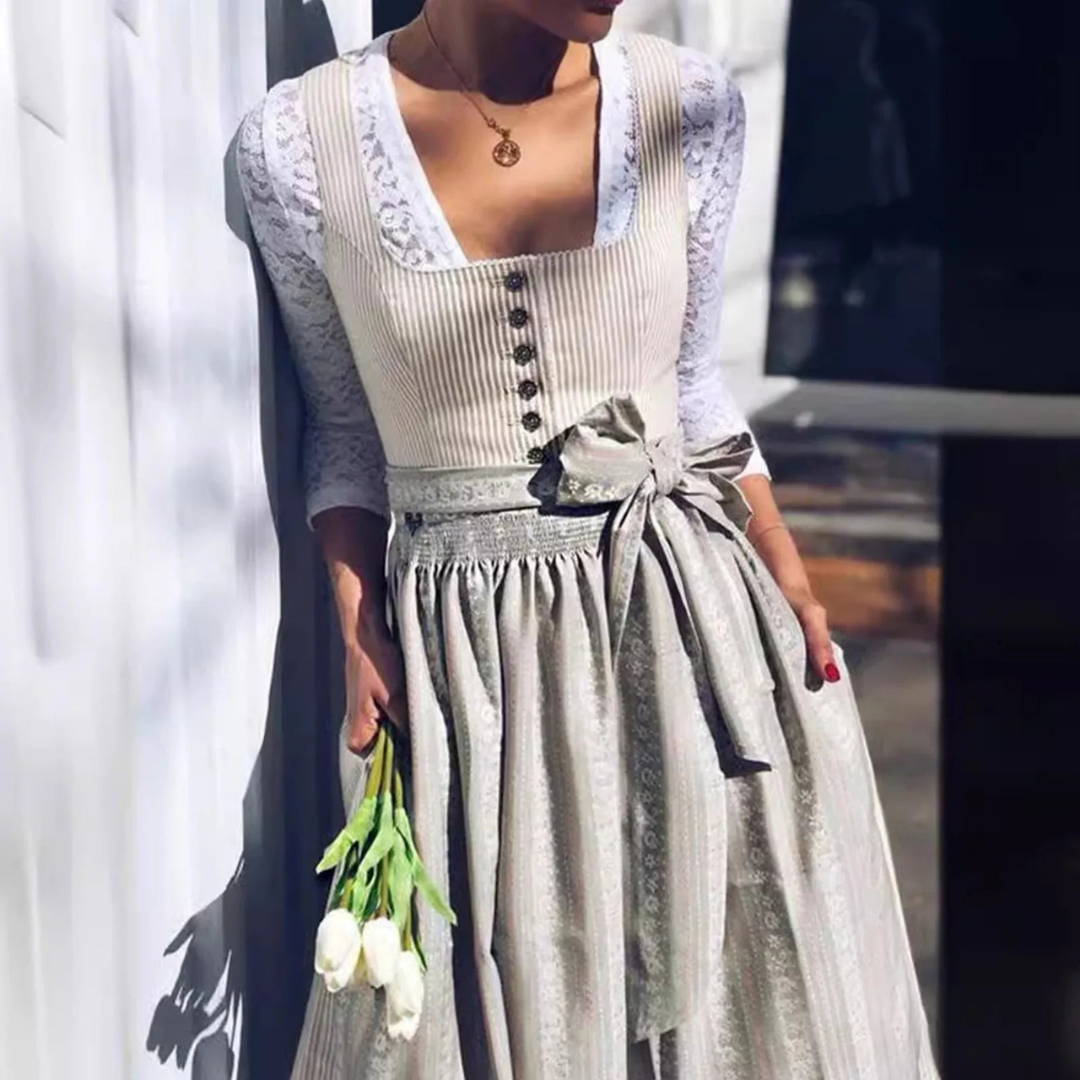 Damen Trachtenkleid Trachtenstoff mit ¾-Ärmeln und Eckigem Ausschnitt